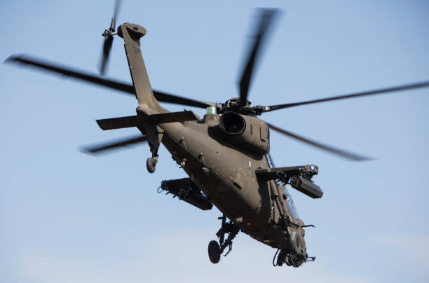 istock T129 Atak Military attack helicopter in flight 1232674344