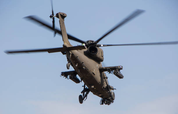istock T129 Atak Military attack helicopter in flight 1232674345
