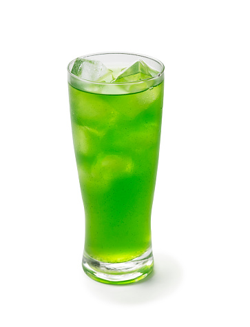 pandan cold drinks in drinking glass with clipping path on white background