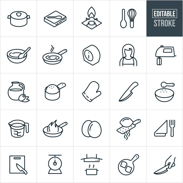kochen thin line icons - editierbarer strich - tischmanieren stock-grafiken, -clipart, -cartoons und -symbole