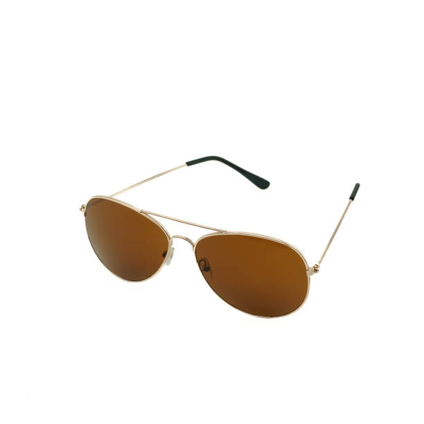 istock Brown mirrored sunglasses with a gold frame, white background 1232797072