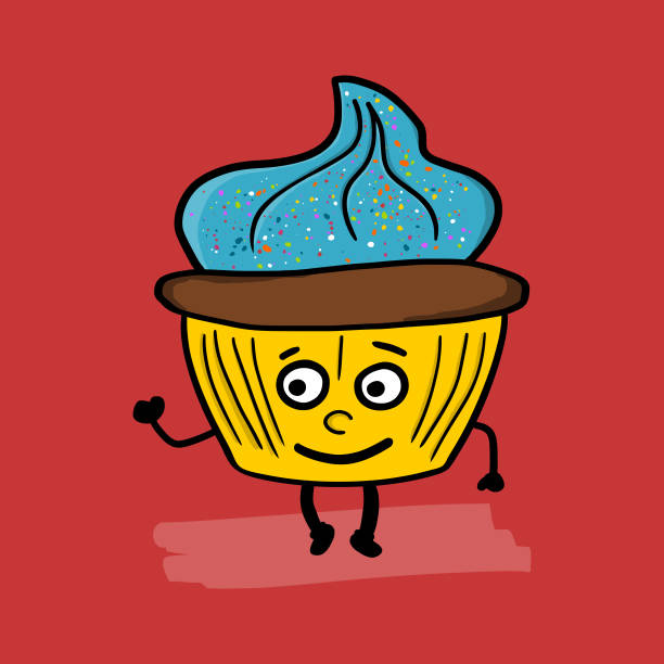 Happy Cartoon Cupcake Muffin Dessert Mascot Character With Face And Hands  Isolated Hand Drawn Vector Illustration On Red Background Stock  Illustration - Download Image Now - iStock