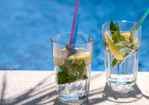 istock Fresh lemon infused mineral water with gas or soda drinks 1232832022