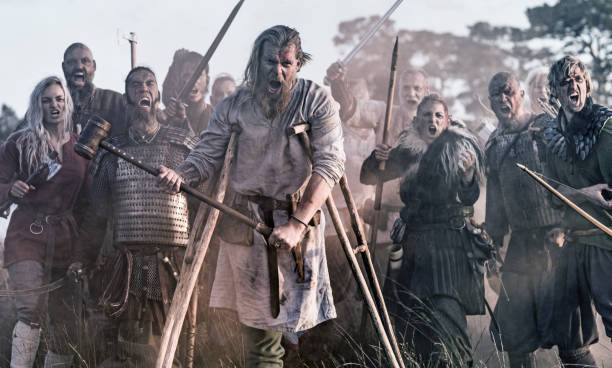 istock An individual viking warrior Jarl outdoors with his guards 1232838600