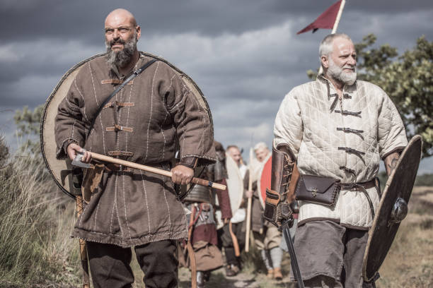 istock Viking warriors outdoors leading a scouting mission 1232852335