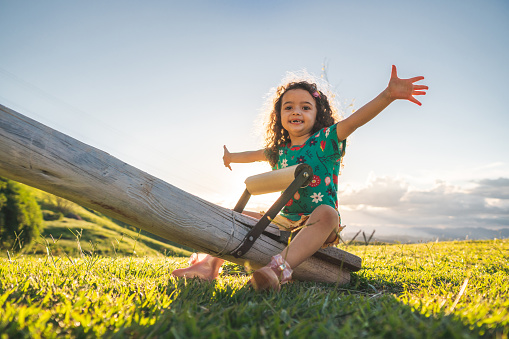 Child, Playing, Seesaw, Park, Nature