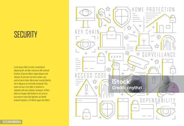 Line Background Security Design Security Related Line Design Style Web Banner Vector Illustration Stock ...