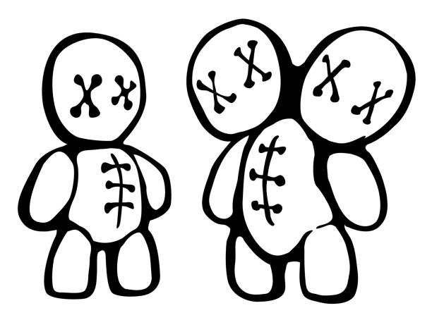 ilustrações de stock, clip art, desenhos animados e ícones de voodoo doll two head stencil - expendable