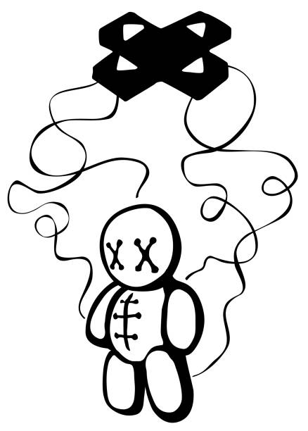illustrazioni stock, clip art, cartoni animati e icone di tendenza di voodoo doll button strings stencil - expendable