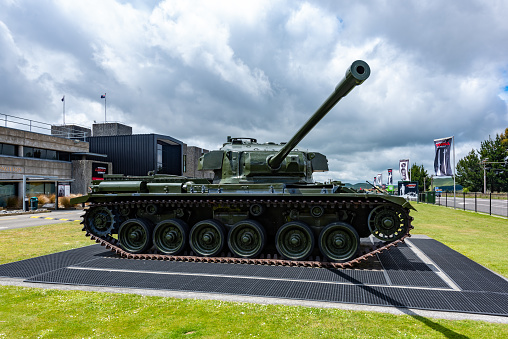 St Neots, Cambridgeshire, England - July 02, 2022:  Scimitar light tank on show in St Neots.