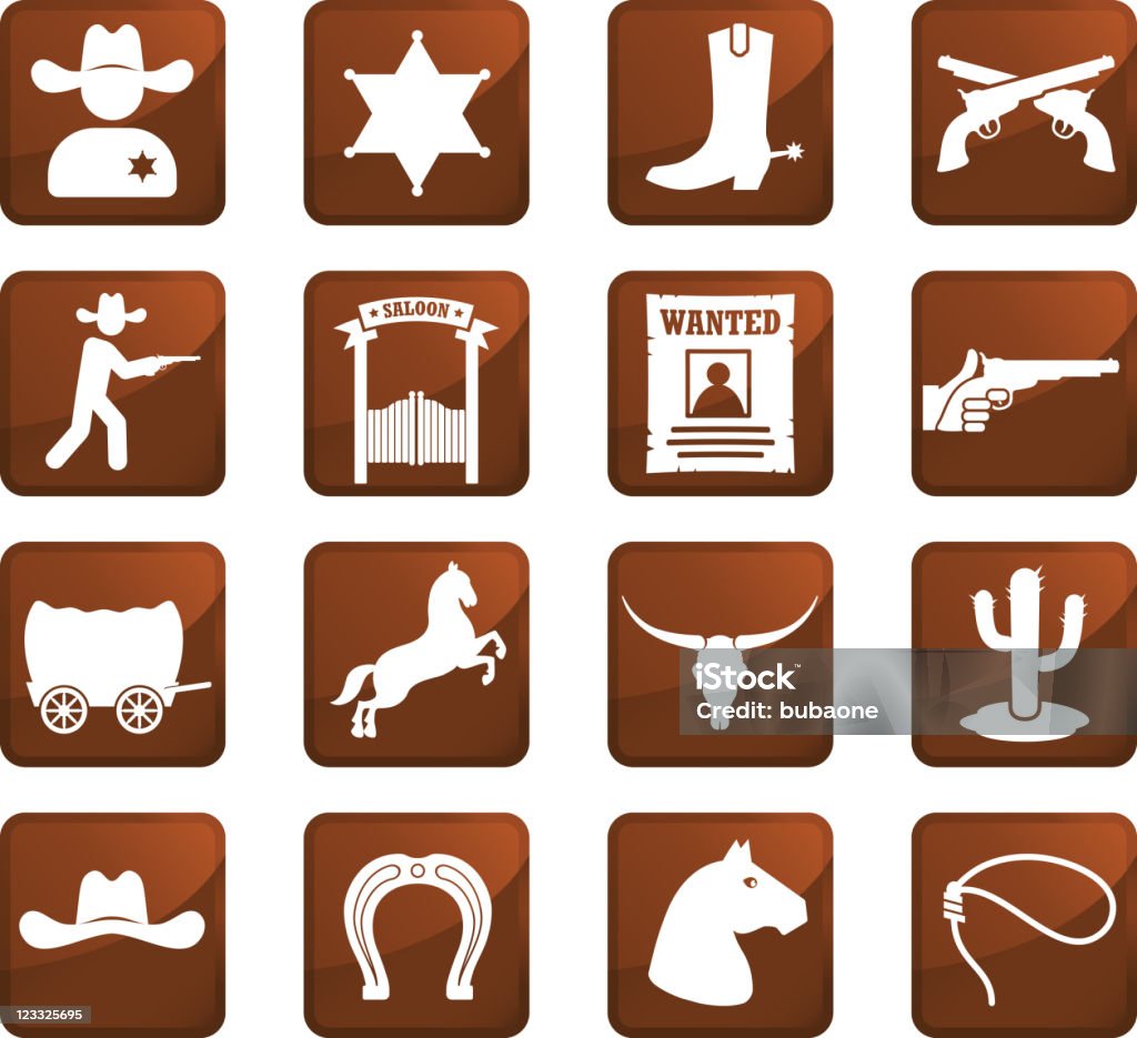 wild west cowboys dieciséis sin royalties de iconos - arte vectorial de Animales de trabajo libre de derechos