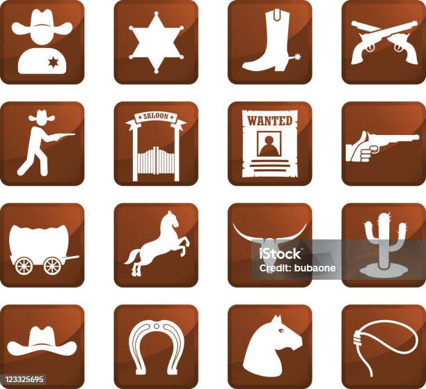Ilustración de Wild West Cowboys Dieciséis Sin Royalties De Iconos y más Vectores Libres de Derechos de Animales de trabajo
