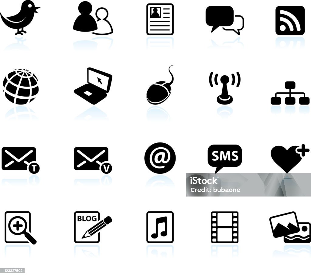 Интернет-социальной коммуникации Черный и белый векторный икона set - Векторная графика RSS роялти-фри