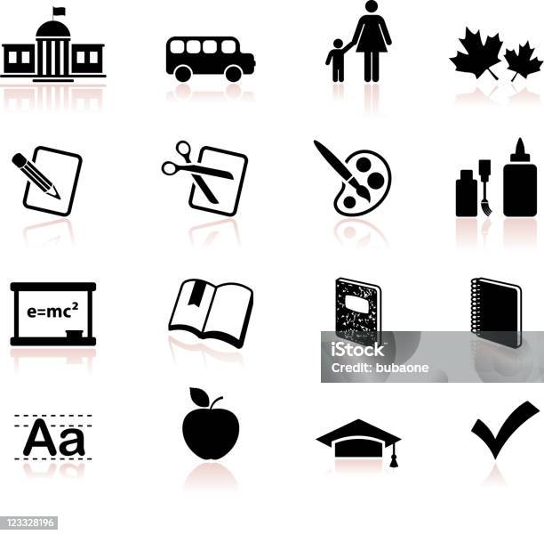 Bildung Schule Und Bildung Schwarz Und Weiß Vektor Iconset Stock Vektor Art und mehr Bilder von Häkchen - Schriftsymbol