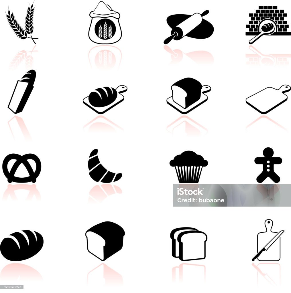 Panadería blanco y negro Sin royalties de conjunto de iconos vectoriales - arte vectorial de Horno de ladrillos libre de derechos