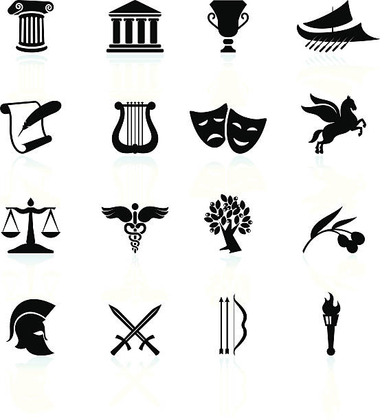 ilustrații de stoc cu grecia antică alb-negru regalitate gratuit vector icon set - ancient civilization