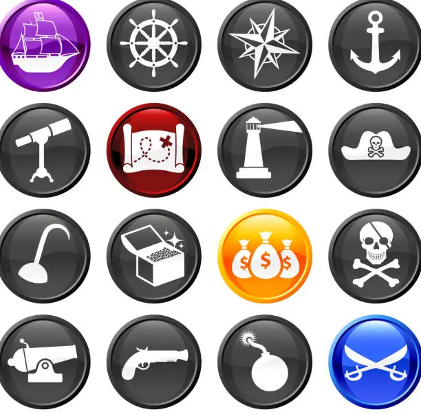 Vector illustration of Pirate sixteen royalty free vector icon set