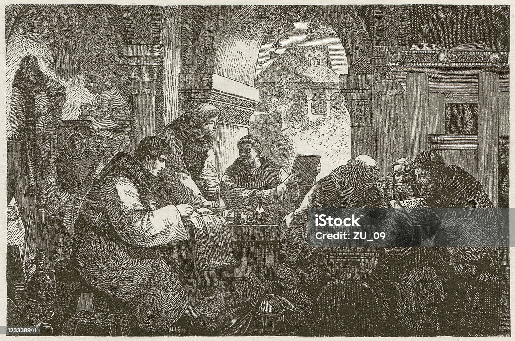 Ciencia de un monasterio medieval - Ilustración de stock de Fraile libre de derechos