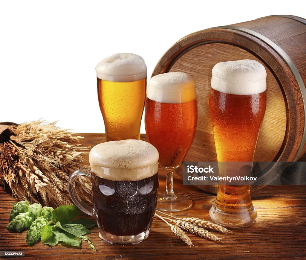 Still Life with a keg of beer Still Life with a keg of beer and draft beer by the glass. Alcohol - Drink Stock Photo