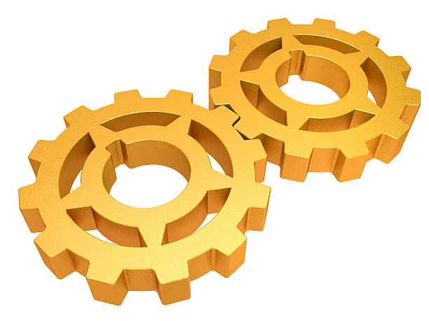 istock Two gold gears isolated on a white background 123344476