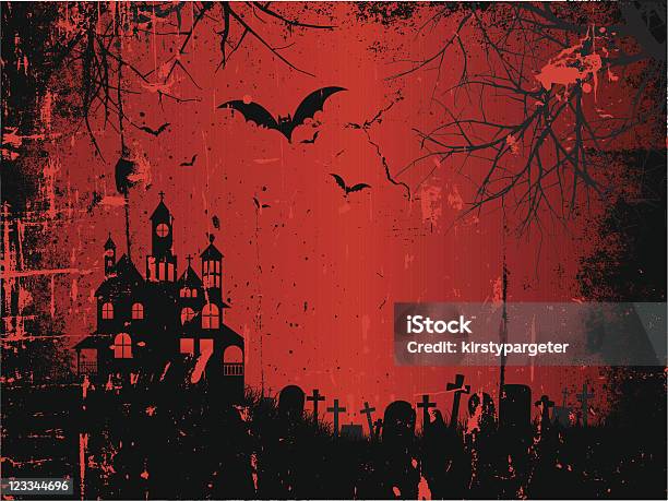 Fundo Grunge Dia Das Bruxas - Arte vetorial de stock e mais imagens de Assustador - Assustador, Casa, Cemitério