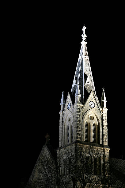 istock Church Steeple at Night. Black background. Christianity. 123346836