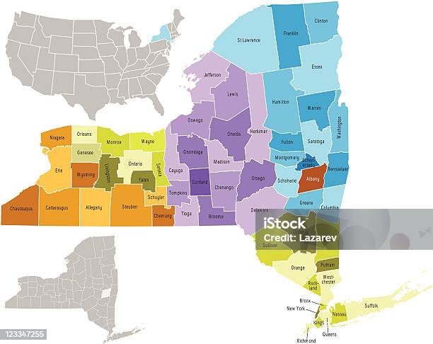 Contee Dello Stato Di New York - Immagini vettoriali stock e altre immagini di New York - Stato - New York - Stato, Carta geografica, New York - Città