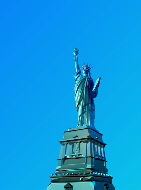 istock Polygonal statue of Liberty illustration isolated on blank blue BG 1233476624