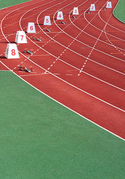 istock Anti-starting line at running track 123348085