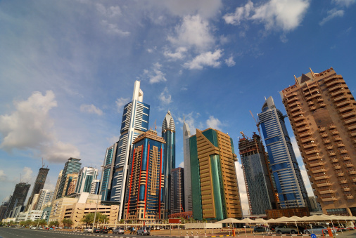 Doha, Qatar - March 19, 2023: Aerial view of Qpost Building west bay Corniche Doha Qatar
