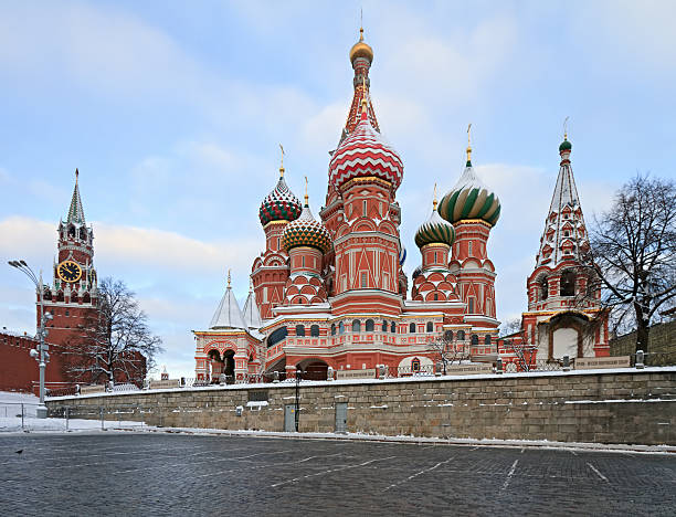 상트 바실 러시아 정교회 성당, 모스크바, 러시아 - snow cupola dome st basils cathedral 뉴스 사진 이미지