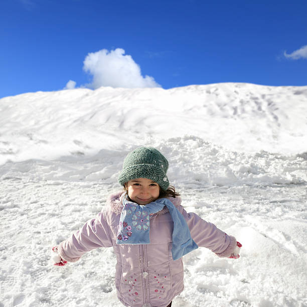 happy little girl in snow.