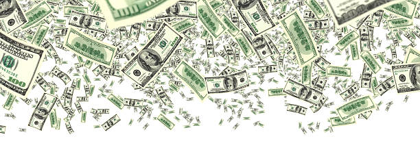 falling money 100 hundred dollar bills falling over white. money rain stock pictures, royalty-free photos & images