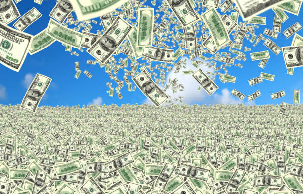 profit falling 100 dollar bills over money field. super money stock pictures, royalty-free photos & images