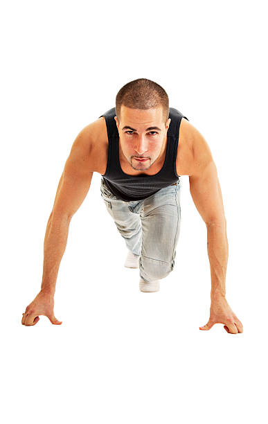 istock Young Caucasian male in starting position for a race 123376392