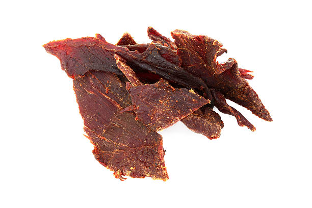 istock Piece of beef jerky isolated on white background 123378085