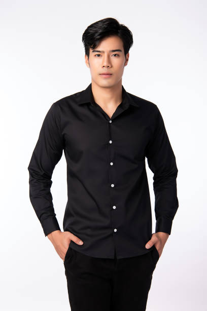 istock Handsome man wearing a Black shirt on white background, 1233796336