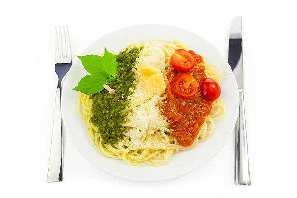Italian flag - pasta with green pesto, white parmesan, red