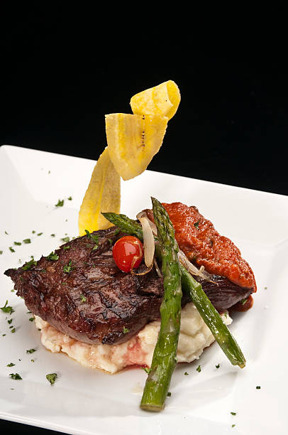 istock Sirloin steak with mashed potatoes and asparagus 123381055