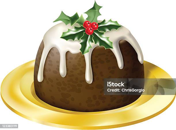 Close Up Of A Christmas Pudding With A Sprig Of Holly On Top Stock Illustration - Download Image Now