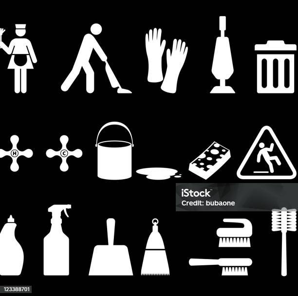 Cleaning Royalty Free Vector Icon Set Stock Illustration - Download Image Now - Bath Sponge, Black And White, Bottle