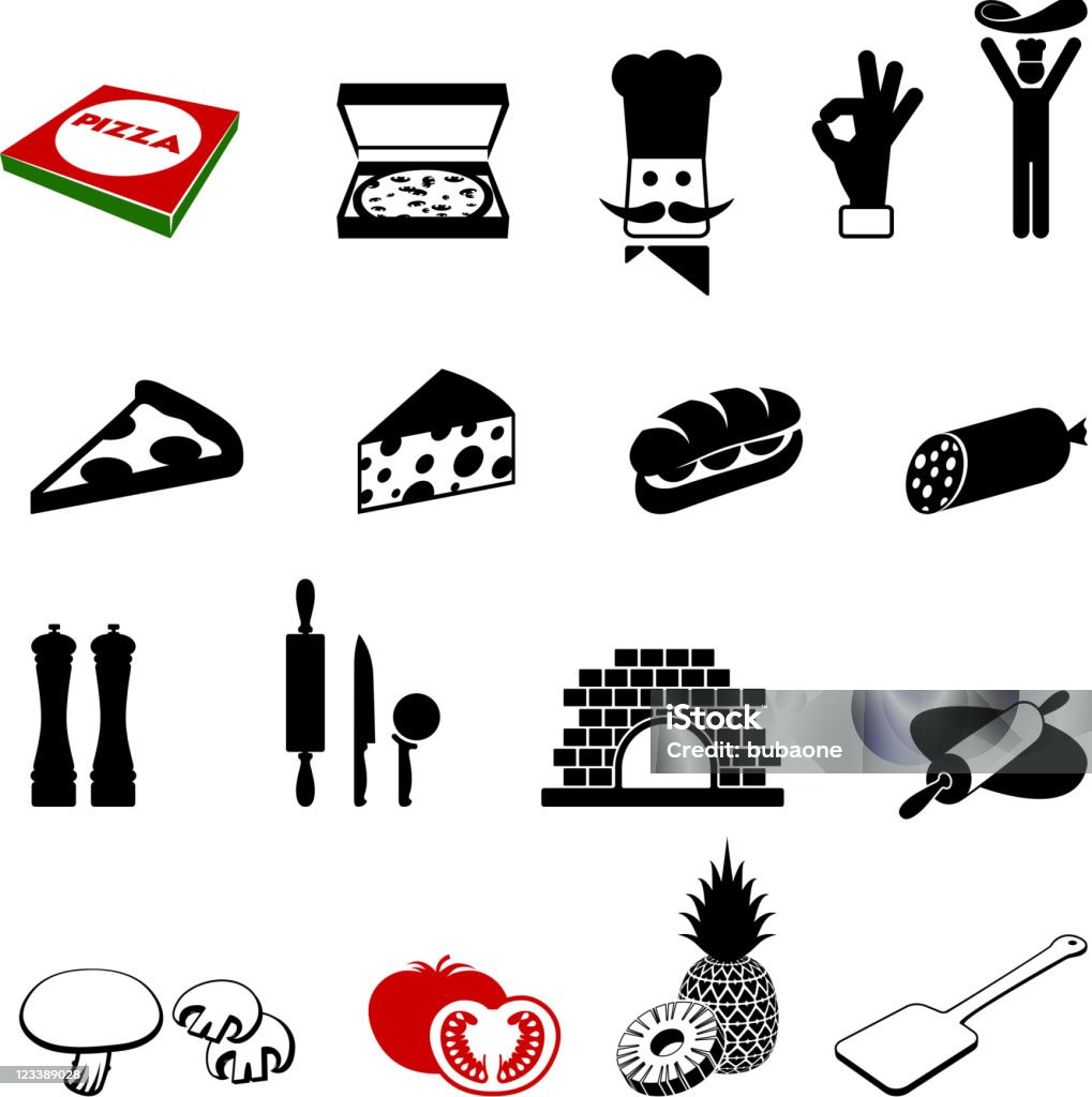 Black and White Pizza Iconography Images pizza black and white icon set Icon Symbol stock vector