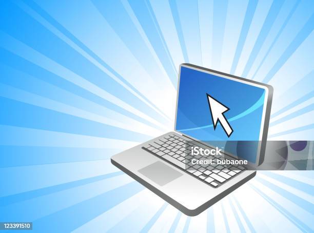 Laptop Computer On Blue Royalty Free Vector Background Stock Illustration - Download Image Now