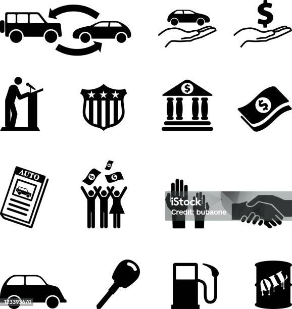 Ilustración de Auto Préstamo Y De Autorización De Crédito Iconos En Blanco Y Negro y más Vectores Libres de Derechos de Columna arquitectónica