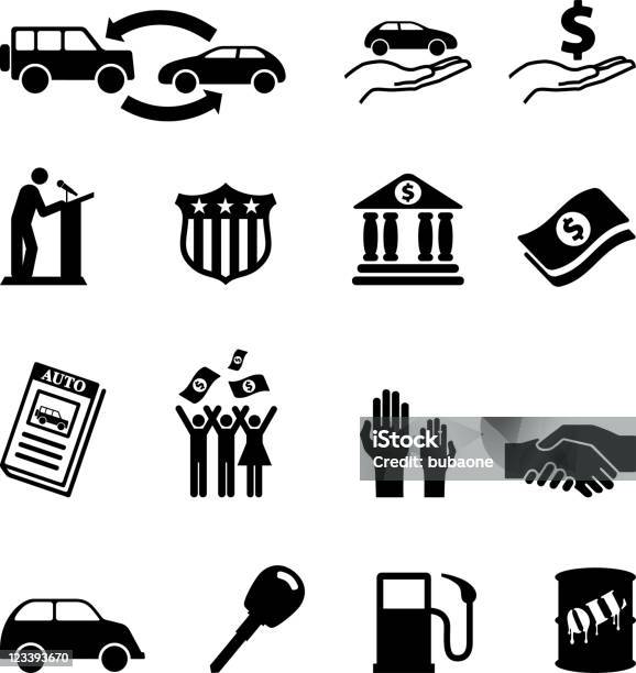 Auto Samochód Pożyczki I Zatwierdzenia Ikony Biały Czarny - Stockowe grafiki wektorowe i więcej obrazów Kolumna architektoniczna