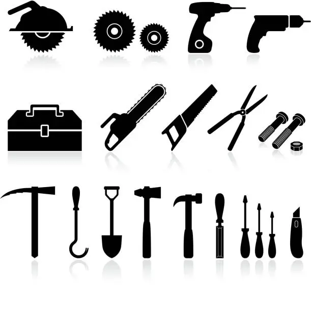 Vector illustration of hardware tools black and white royalty free vector icon set