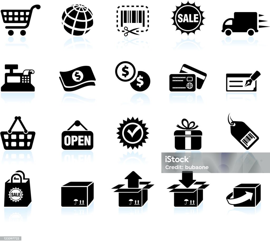 Compras y e-commerce negro & conjunto de iconos de vector blanco - arte vectorial de Ícono libre de derechos