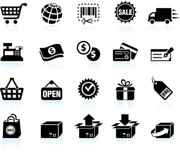 Vector illustration of Shopping and e-commerce black & white vector icon set