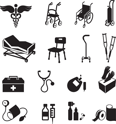 medical supplies black & white icon set