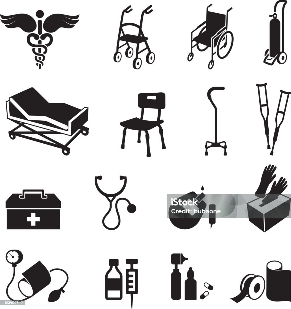 medical supplies black & white royalty free vector icon set medical supplies black & white icon set Healthcare And Medicine stock vector